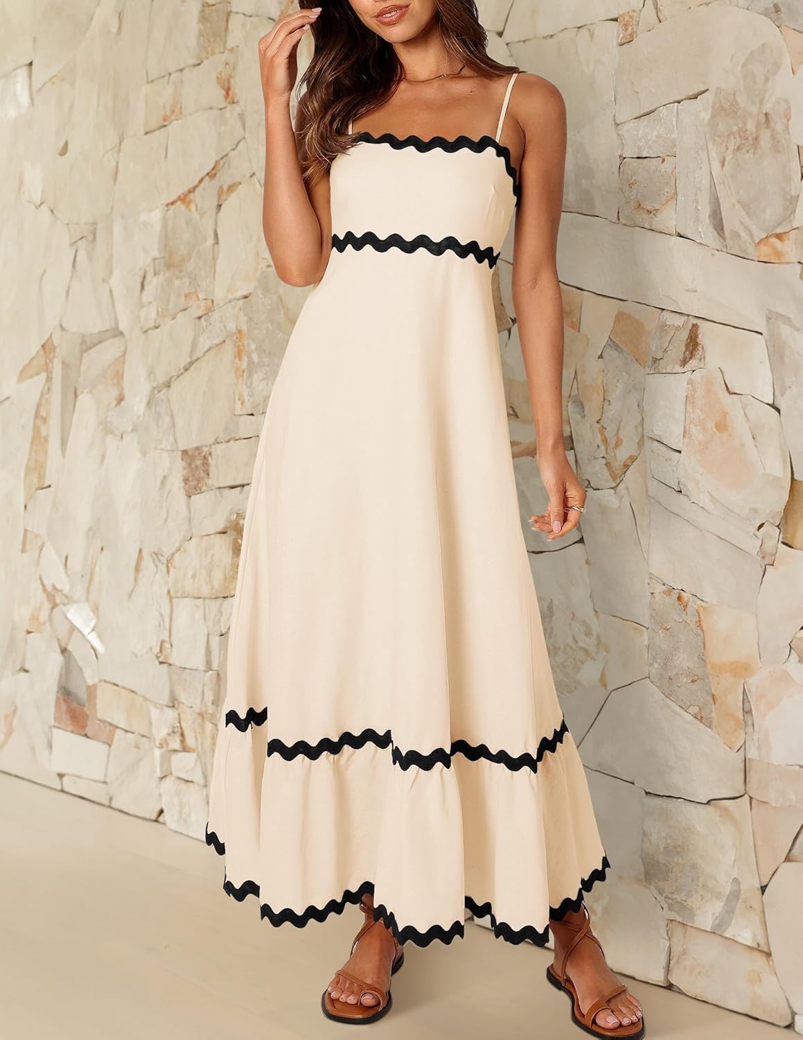 Women'S 2026 Summer Spaghetti Straps Sleeveless Backless Sundress Flowy Smocked Lace Swing a Line Midi Dress - mildlymama