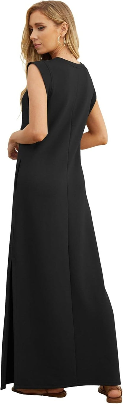 2026 Women Year - Round Casual round Neck Loose Split Wrinkle - Free Long Maxi Vacation Dress with Pockets (XXS - 4XL) - mildlymama