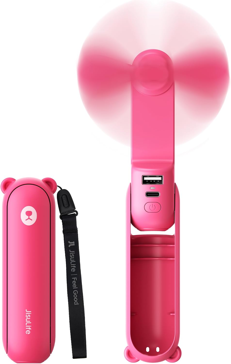 3 in 1 Handheld Mini Fan - Portable Fan & Power Bank & Flashlight, 19H Max Cooling, USB Rechargeable, Pocket - Sized for Travel, Cruise, Concerts, Makeup, 2026 Summer Gifts for Women(Pink) - mildlymama