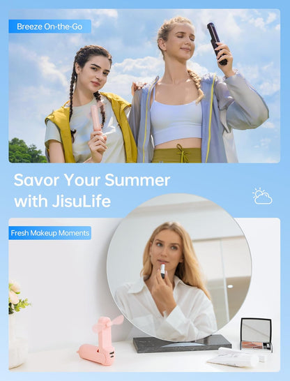 3 in 1 Handheld Mini Fan - Portable Fan & Power Bank & Flashlight, 19H Max Cooling, USB Rechargeable, Pocket - Sized for Travel, Cruise, Concerts, Makeup, 2026 Summer Gifts for Women(Pink) - mildlymama