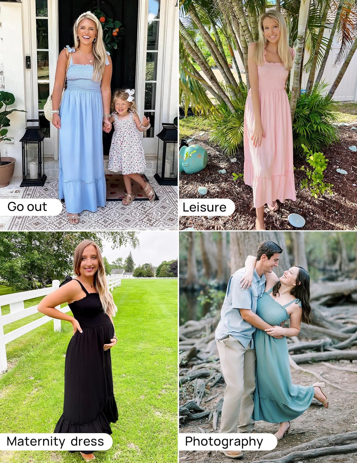 Women'S 2026 Summer Boho Spaghetti Strap Square Neck Solid Color Ruffle a Line Beach Long Maxi Dress