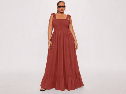 Aurelia | Smocked Bodice Square Neck Spaghetti Strap Ruffle Maxi Dress - mildlymama