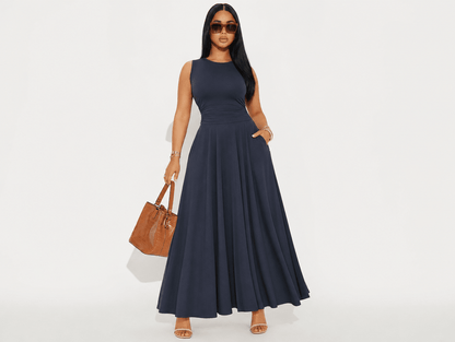 Aveline | Sleeveless Pleated A - Line Midi Dress - mildlymama