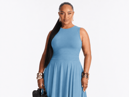Aveline | Sleeveless Pleated A - Line Midi Dress - mildlymama
