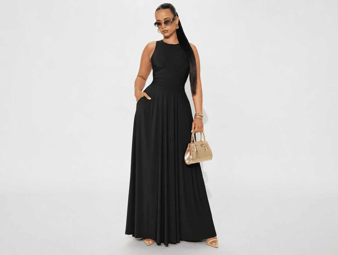 Aveline | Sleeveless Pleated A - Line Midi Dress - mildlymama