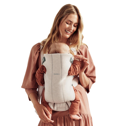BabyBjörn Baby Carrier Mini, 3D Jersey, Light Beige | Newborn Carrier (7 - 25 lbs), Ergonomic, Easy - to - Use - mildlymama
