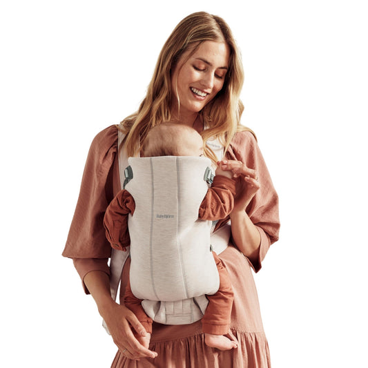 BabyBjörn Baby Carrier Mini, 3D Jersey, Light Beige | Newborn Carrier (7 - 25 lbs), Ergonomic, Easy - to - Use - mildlymama