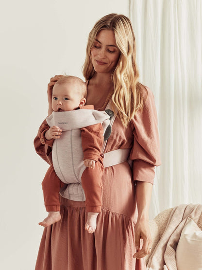 BabyBjörn Baby Carrier Mini, 3D Jersey, Light Beige | Newborn Carrier (7 - 25 lbs), Ergonomic, Easy - to - Use - mildlymama