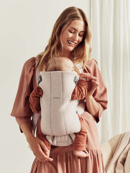 BabyBjörn Baby Carrier Mini, 3D Jersey, Light Beige | Newborn Carrier (7 - 25 lbs), Ergonomic, Easy - to - Use - mildlymama