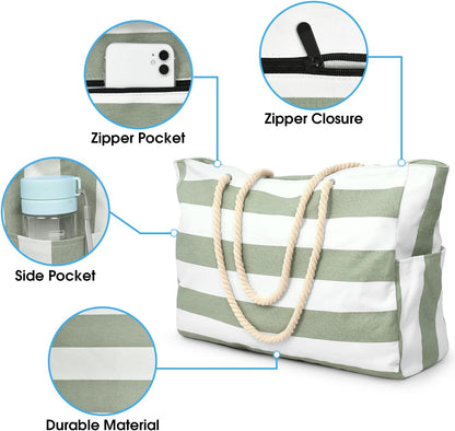 Beach Bags for Women Large Waterproof Beach Tote Bag Zipper Beach Bags Waterproof Sandproof Swim Pool Bag Large Tote - mildlymama