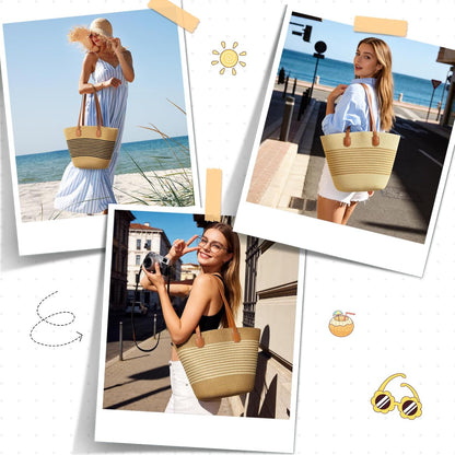 Beach Bags for Women, Summer Straw Beach Bag Straw Purse Shoulder Handbags Large Beach Tote for Summer Vacation - mildlymama