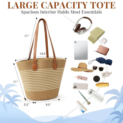 Beach Bags for Women, Summer Straw Beach Bag Straw Purse Shoulder Handbags Large Beach Tote for Summer Vacation - mildlymama