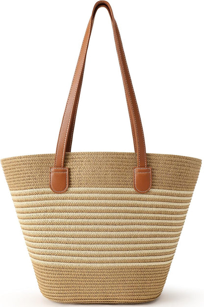 Beach Bags for Women, Summer Straw Beach Bag Straw Purse Shoulder Handbags Large Beach Tote for Summer Vacation - mildlymama