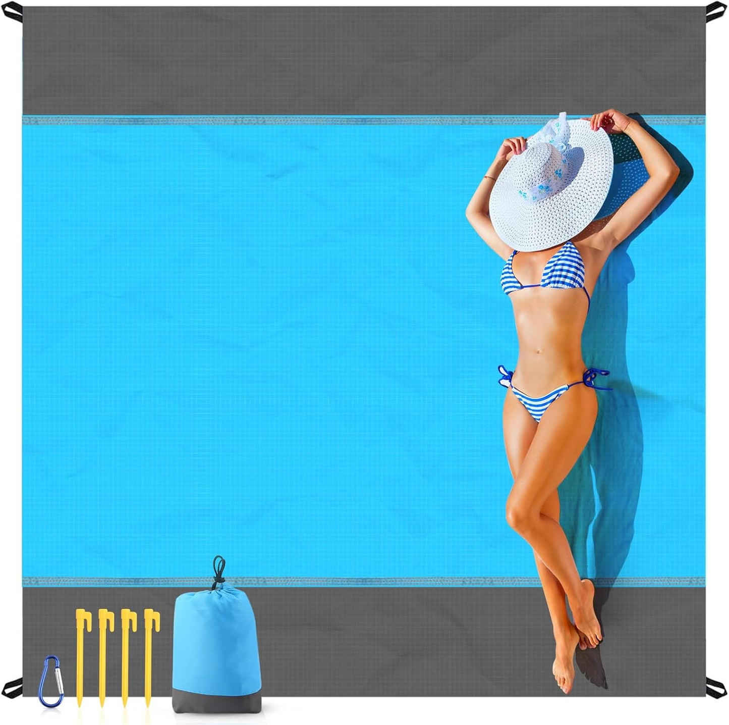 Beach Blanket Sandproof Oversized, 79''×83'' Extra Large Beach Mat, Portable Picnic Mat for Travel Camping Hiking, Lightweight Beach Essentials Family Water Resistant Mat Nylon 210T - mildlymama