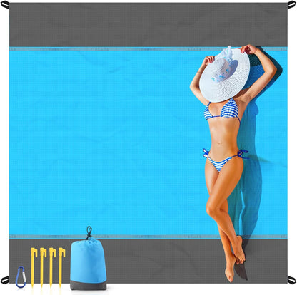 Beach Blanket Sandproof Oversized, 79''×83'' Extra Large Beach Mat, Portable Picnic Mat for Travel Camping Hiking, Lightweight Beach Essentials Family Water Resistant Mat Nylon 210T - mildlymama