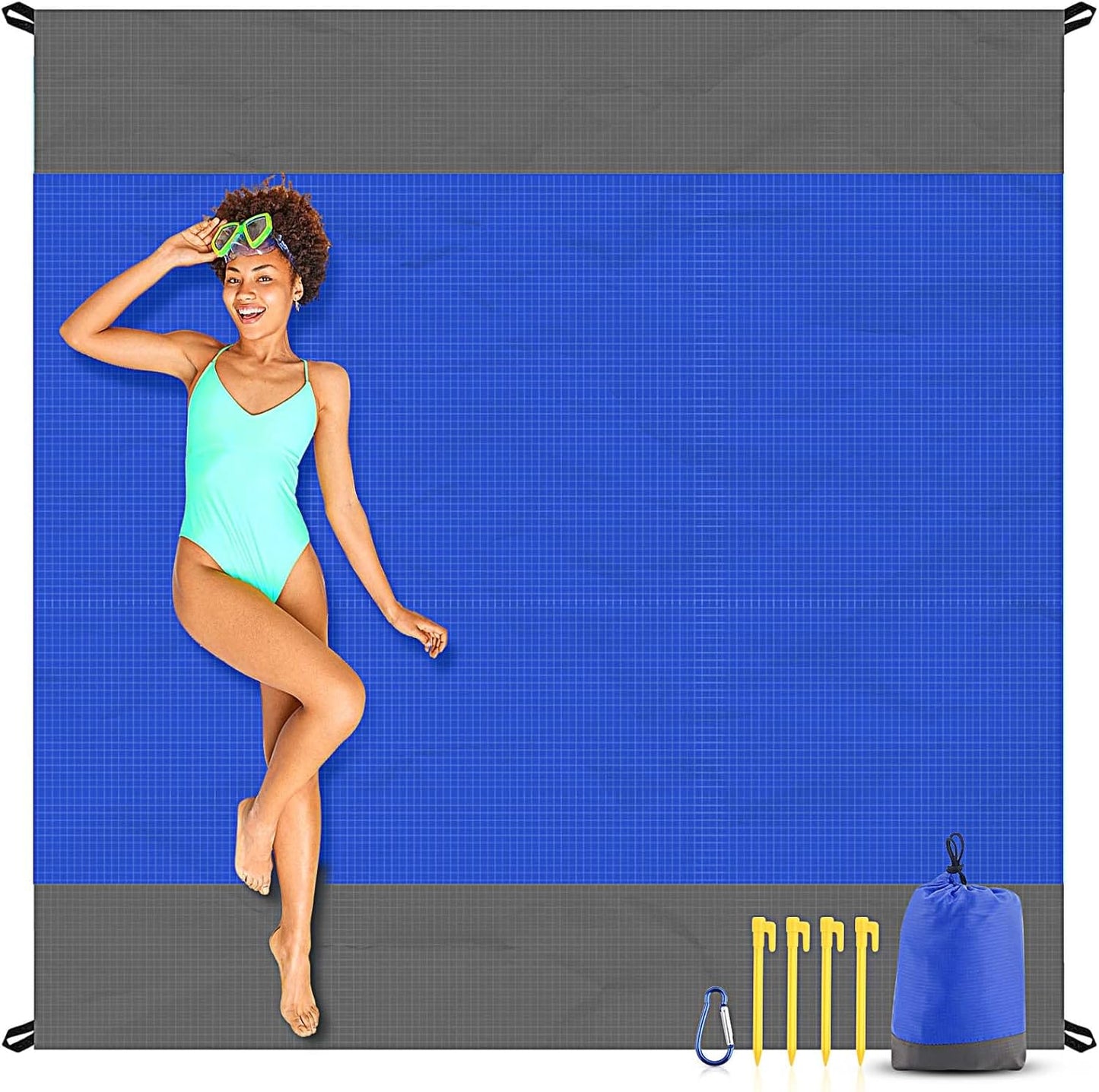 Beach Blanket Sandproof Oversized, 79''×83'' Extra Large Beach Mat, Portable Picnic Mat for Travel Camping Hiking, Lightweight Beach Essentials Family Water Resistant Mat Nylon 210T - mildlymama