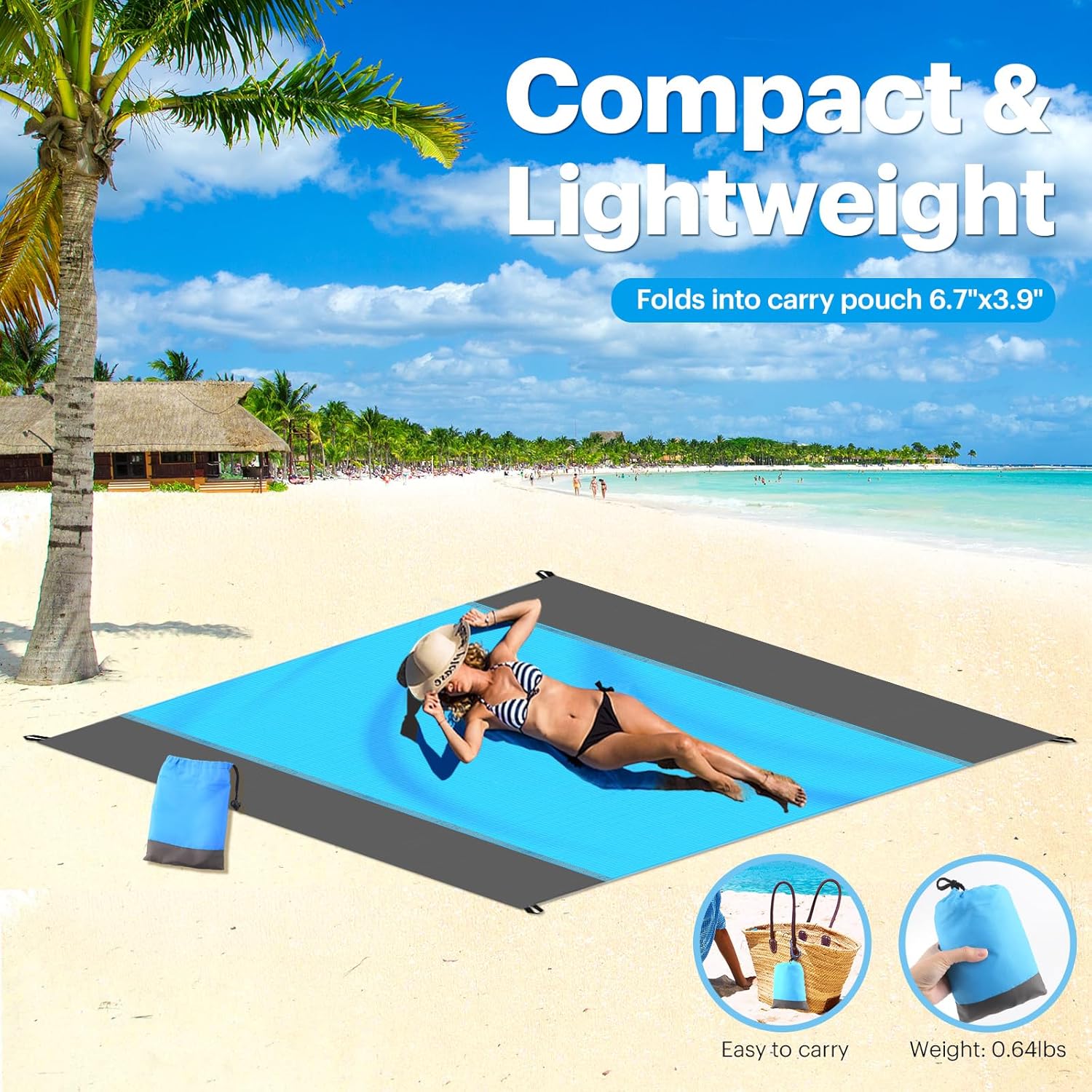 Beach Blanket Sandproof Oversized, 79''×83'' Extra Large Beach Mat, Portable Picnic Mat for Travel Camping Hiking, Lightweight Beach Essentials Family Water Resistant Mat Nylon 210T - mildlymama