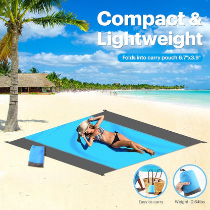 Beach Blanket Sandproof Oversized, 79''×83'' Extra Large Beach Mat, Portable Picnic Mat for Travel Camping Hiking, Lightweight Beach Essentials Family Water Resistant Mat Nylon 210T - mildlymama