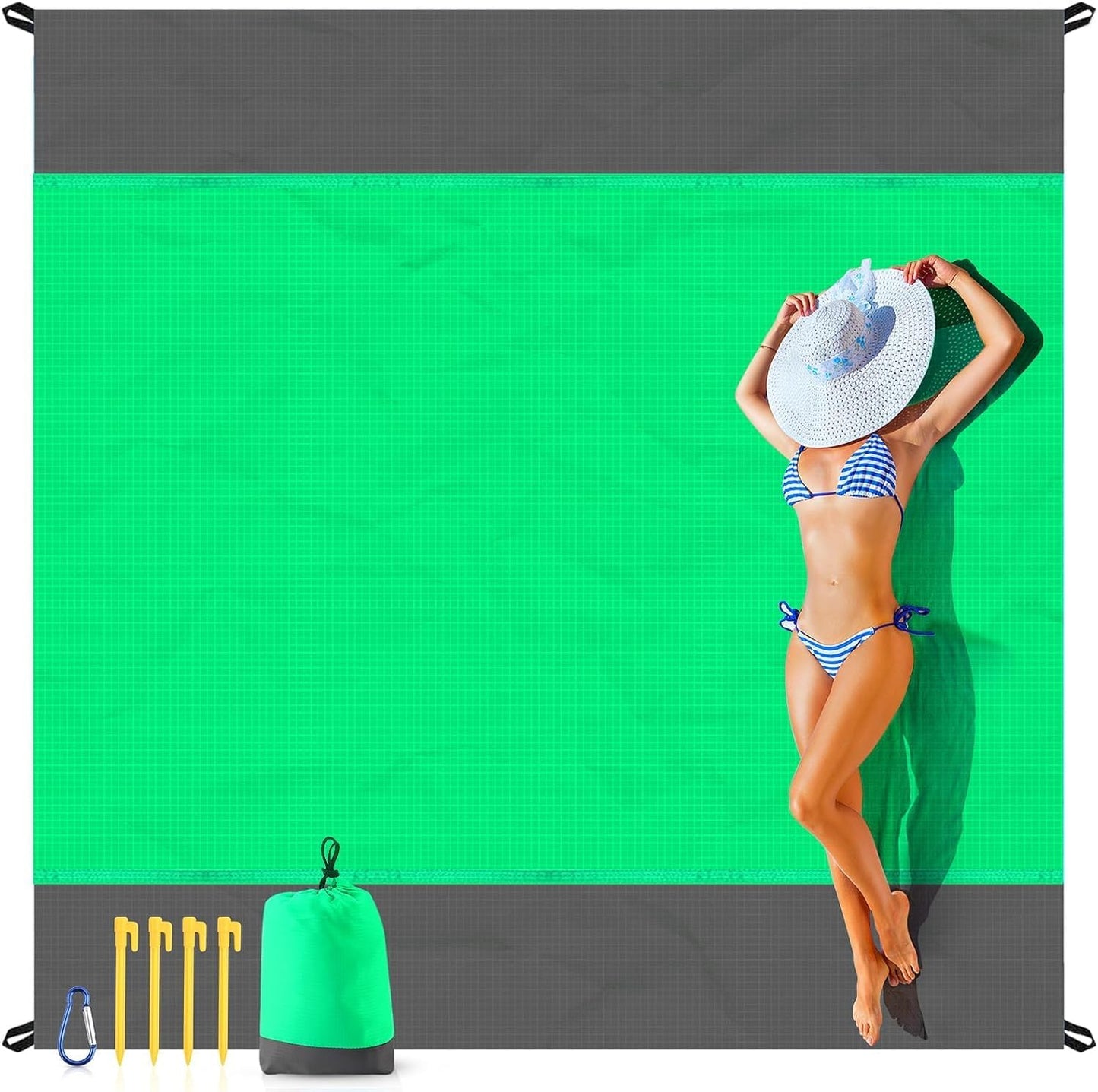 Beach Blanket Sandproof Oversized, 79''×83'' Extra Large Beach Mat, Portable Picnic Mat for Travel Camping Hiking, Lightweight Beach Essentials Family Water Resistant Mat Nylon 210T - mildlymama
