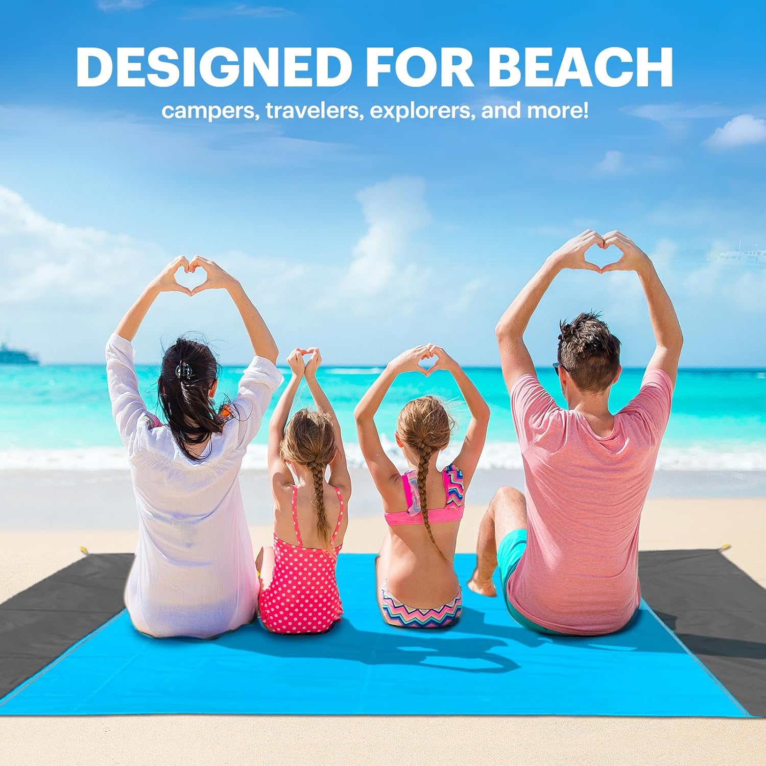 Beach Blanket Sandproof Oversized, 79''×83'' Extra Large Beach Mat, Portable Picnic Mat for Travel Camping Hiking, Lightweight Beach Essentials Family Water Resistant Mat Nylon 210T - mildlymama