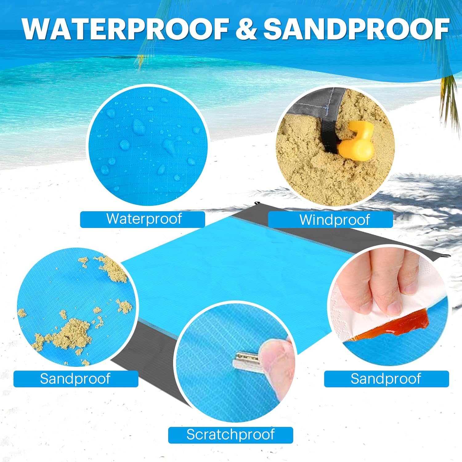 Beach Blanket Sandproof Oversized, 79''×83'' Extra Large Beach Mat, Portable Picnic Mat for Travel Camping Hiking, Lightweight Beach Essentials Family Water Resistant Mat Nylon 210T - mildlymama