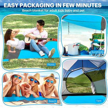 Beach Blanket Sandproof Oversized, 79''×83'' Extra Large Beach Mat, Portable Picnic Mat for Travel Camping Hiking, Lightweight Beach Essentials Family Water Resistant Mat Nylon 210T - mildlymama