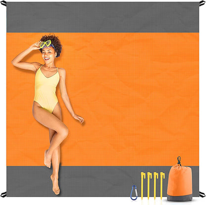 Beach Blanket Sandproof Oversized, 79''×83'' Extra Large Beach Mat, Portable Picnic Mat for Travel Camping Hiking, Lightweight Beach Essentials Family Water Resistant Mat Nylon 210T - mildlymama