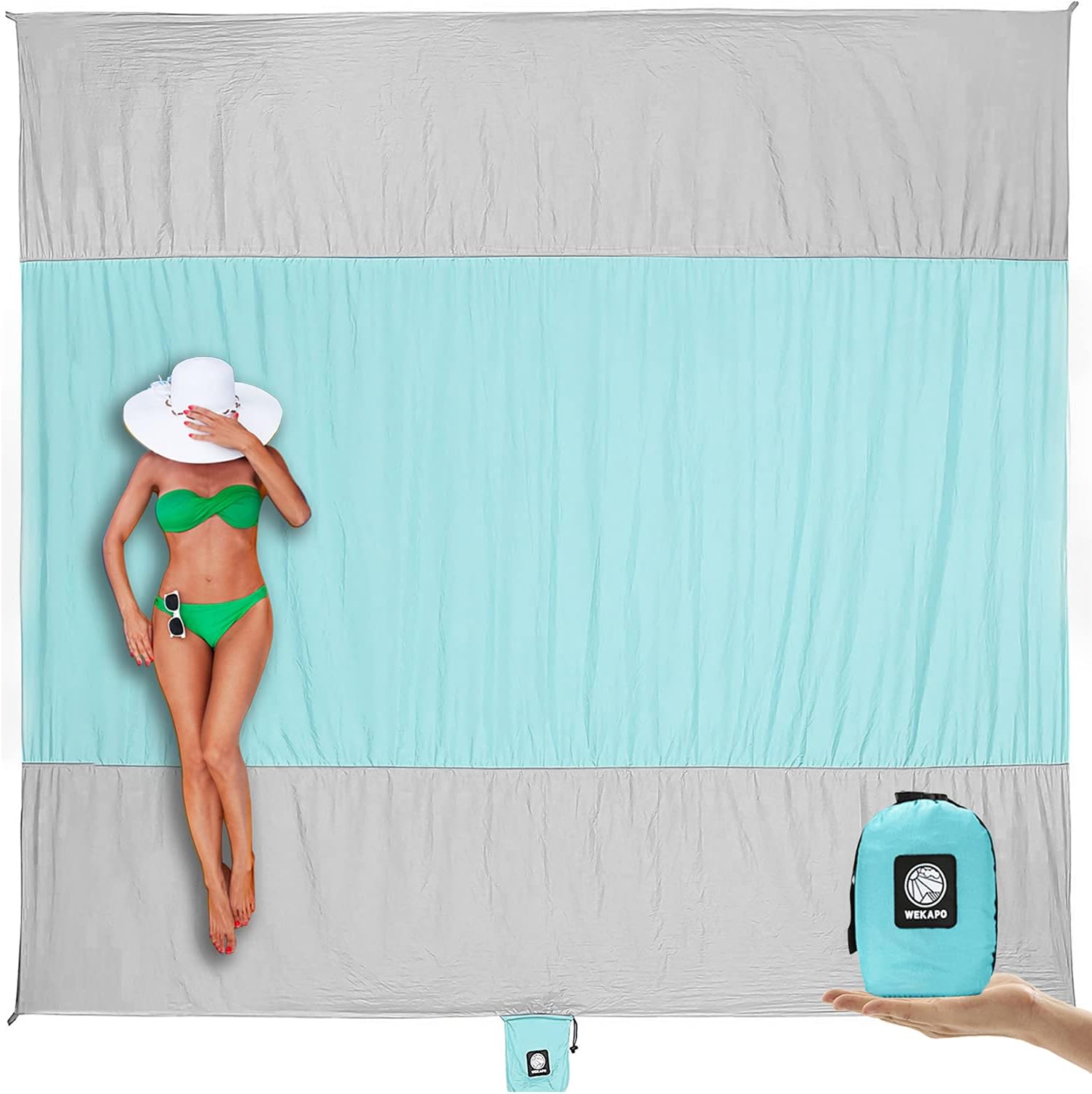 Beach Blanket Sandproof Waterproof, Extra Large Beach Mat, Oversized & Compact Sand Free, Quick Drying Beach Essentials for Vacation, Cruise, Picnic & Camping with Stakes - mildlymama