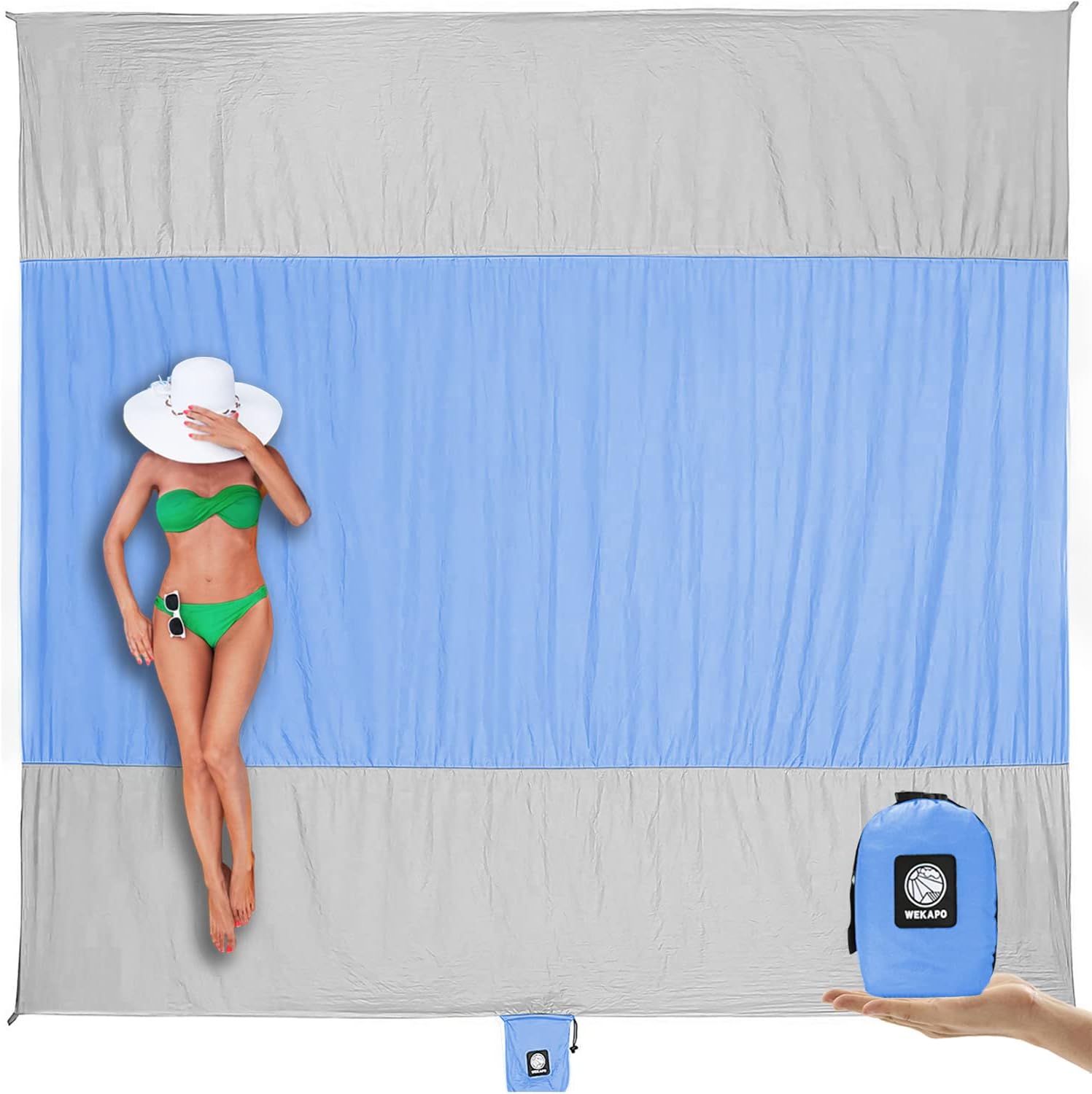 Beach Blanket Sandproof Waterproof, Extra Large Beach Mat, Oversized & Compact Sand Free, Quick Drying Beach Essentials for Vacation, Cruise, Picnic & Camping with Stakes - mildlymama