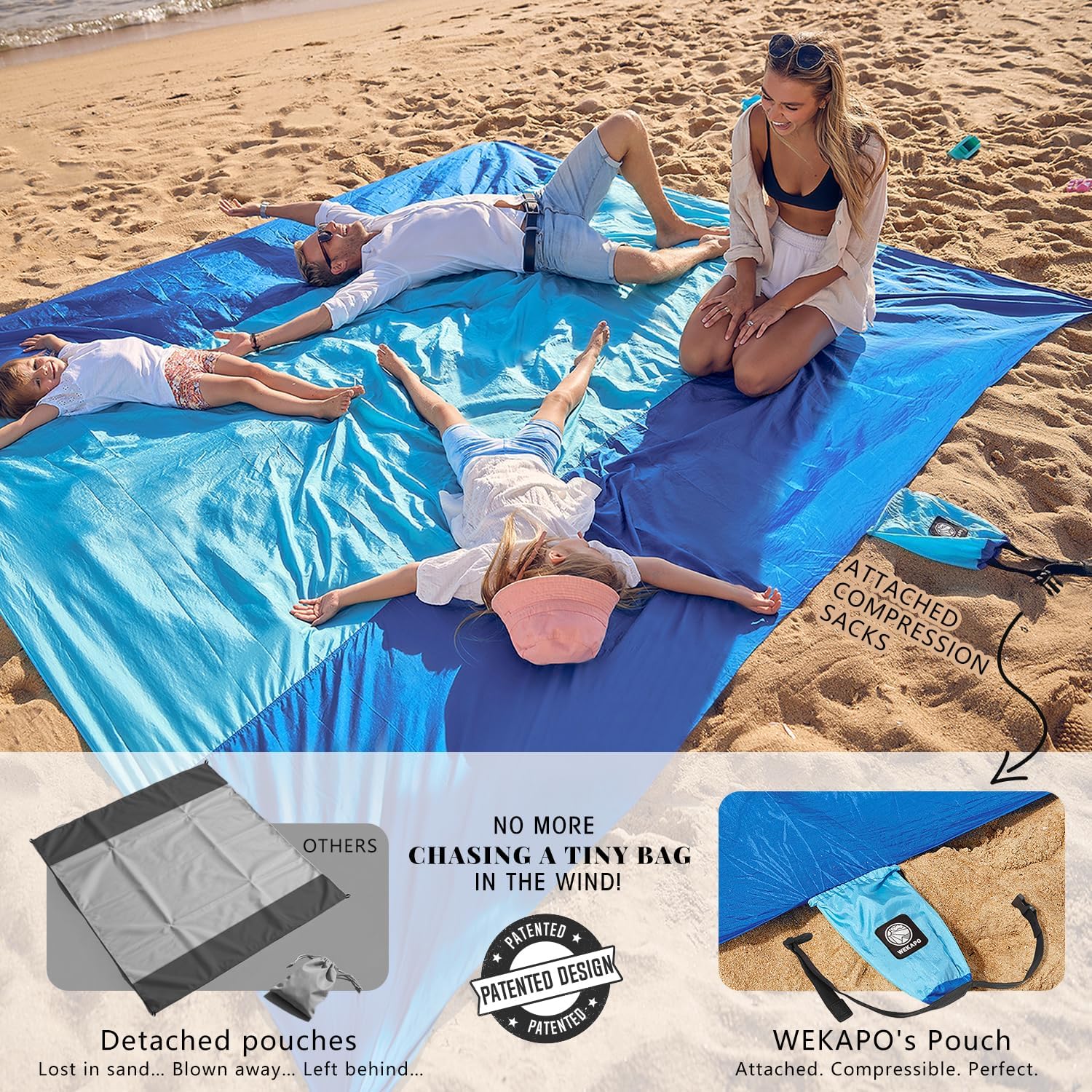 Beach Blanket Sandproof Waterproof, Extra Large Beach Mat, Oversized & Compact Sand Free, Quick Drying Beach Essentials for Vacation, Cruise, Picnic & Camping with Stakes - mildlymama