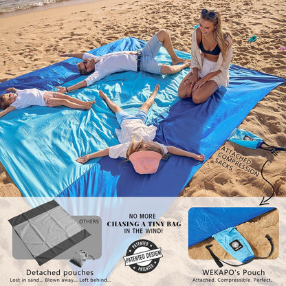 Beach Blanket Sandproof Waterproof, Extra Large Beach Mat, Oversized & Compact Sand Free, Quick Drying Beach Essentials for Vacation, Cruise, Picnic & Camping with Stakes - mildlymama