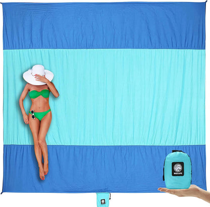 Beach Blanket Sandproof Waterproof, Extra Large Beach Mat, Oversized & Compact Sand Free, Quick Drying Beach Essentials for Vacation, Cruise, Picnic & Camping with Stakes - mildlymama