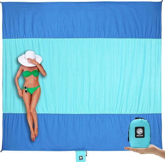 Beach Blanket Sandproof Waterproof, Extra Large Beach Mat, Oversized & Compact Sand Free, Quick Drying Beach Essentials for Vacation, Cruise, Picnic & Camping with Stakes - mildlymama