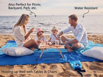 Beach Blanket Sandproof Waterproof, Extra Large Beach Mat, Oversized & Compact Sand Free, Quick Drying Beach Essentials for Vacation, Cruise, Picnic & Camping with Stakes - mildlymama