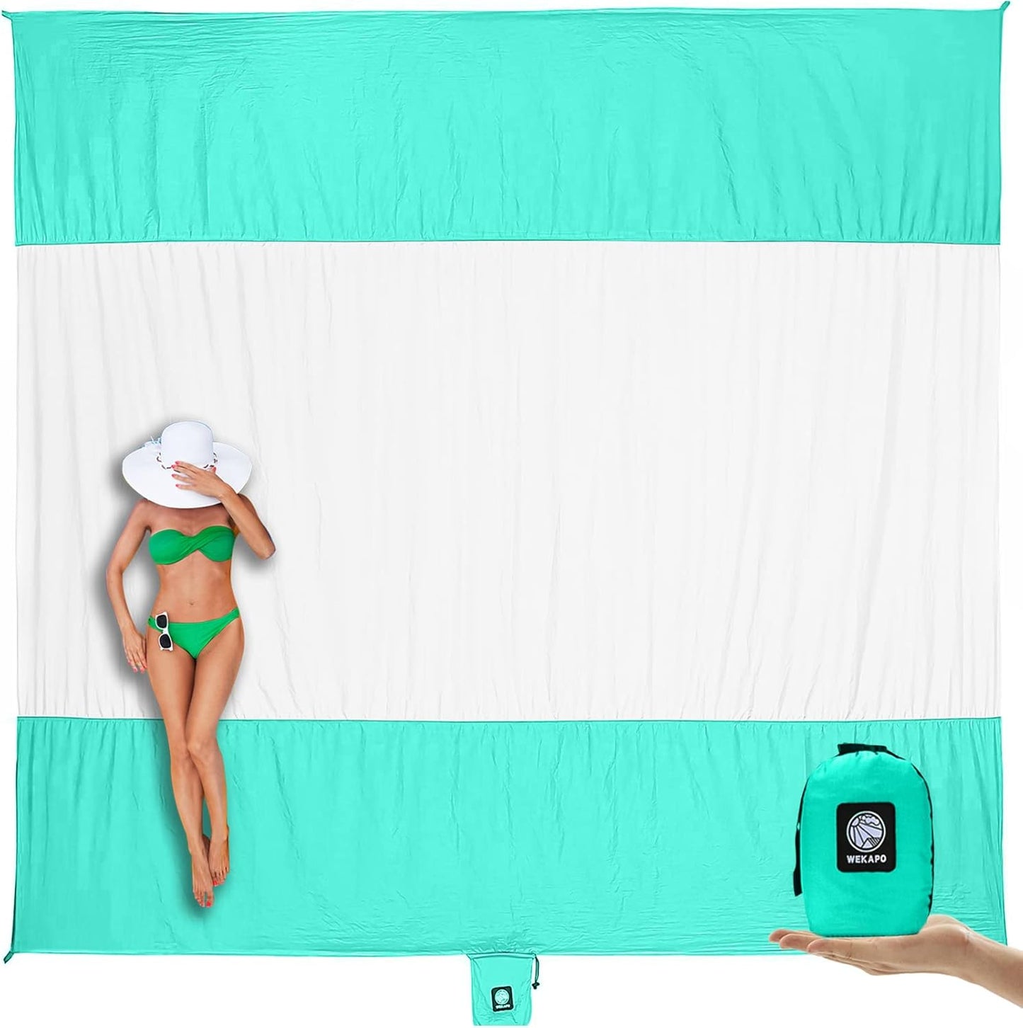 Beach Blanket Sandproof Waterproof, Extra Large Beach Mat, Oversized & Compact Sand Free, Quick Drying Beach Essentials for Vacation, Cruise, Picnic & Camping with Stakes - mildlymama
