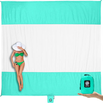 Beach Blanket Sandproof Waterproof, Extra Large Beach Mat, Oversized & Compact Sand Free, Quick Drying Beach Essentials for Vacation, Cruise, Picnic & Camping with Stakes - mildlymama