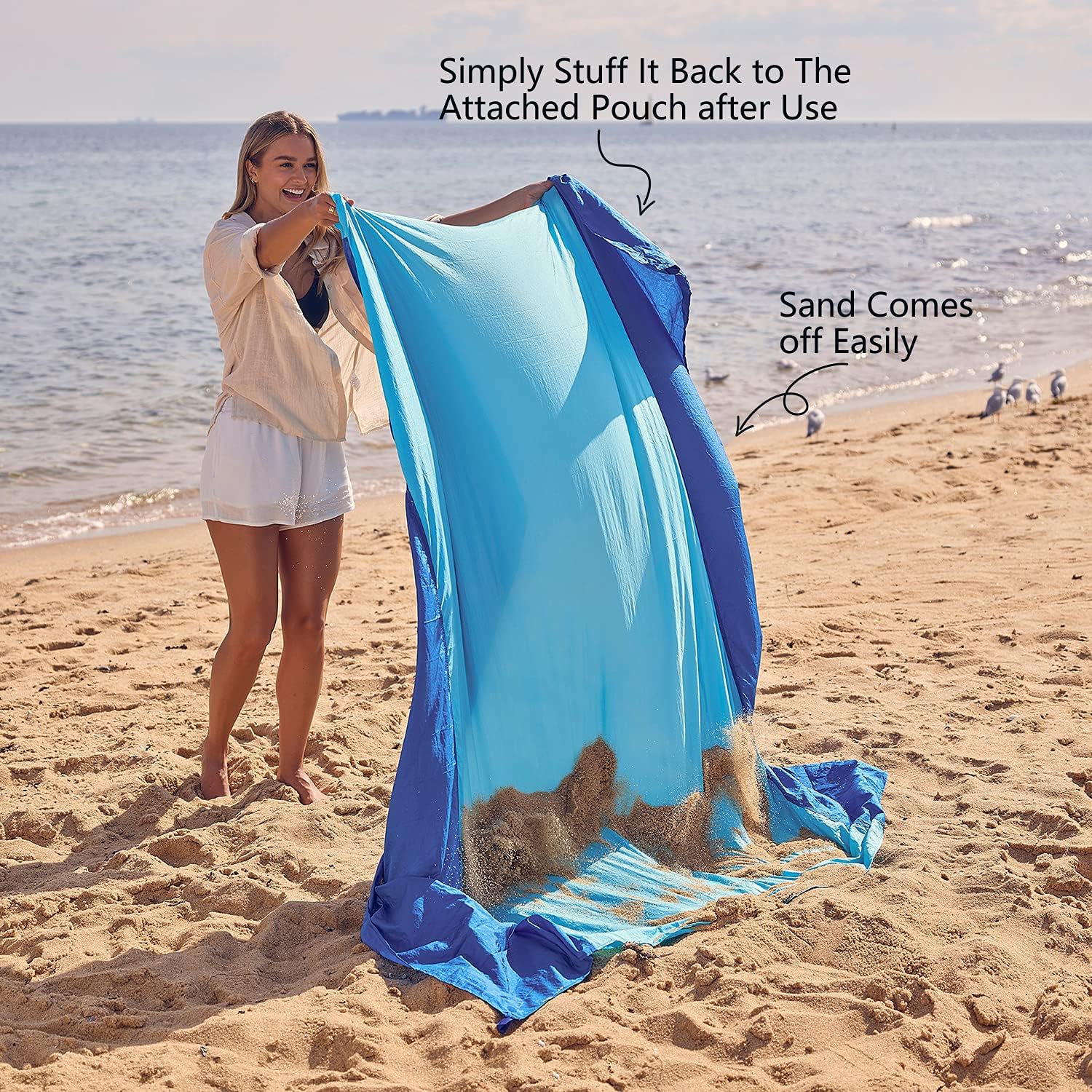 Beach Blanket Sandproof Waterproof, Extra Large Beach Mat, Oversized & Compact Sand Free, Quick Drying Beach Essentials for Vacation, Cruise, Picnic & Camping with Stakes - mildlymama
