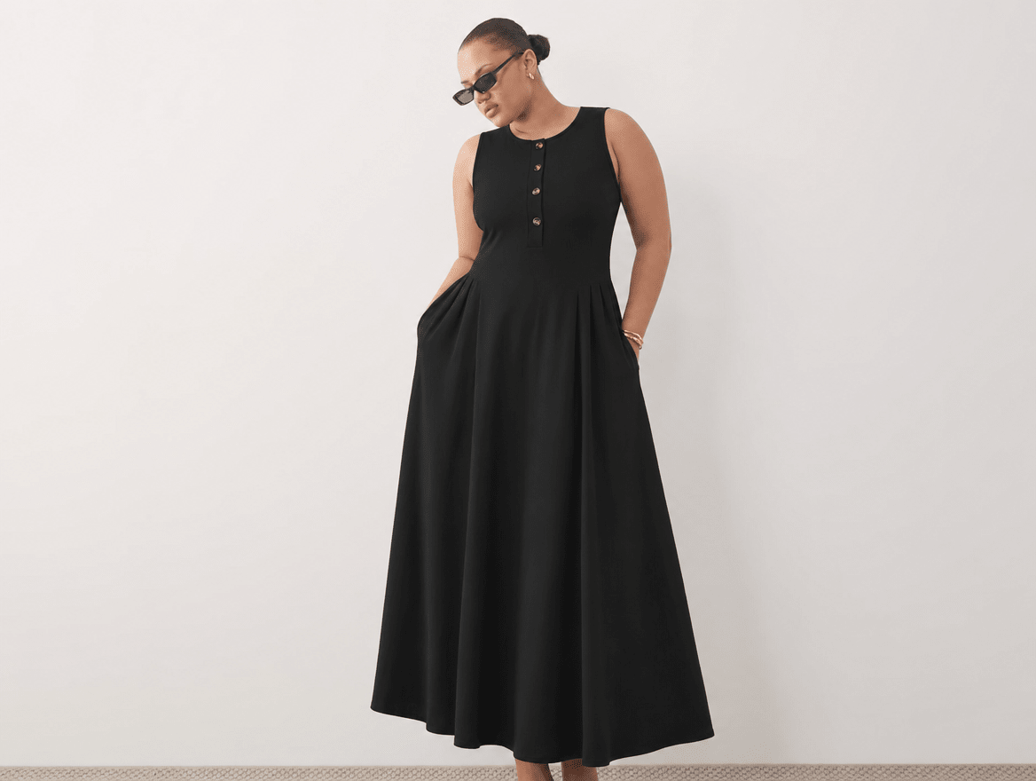 Brielle | Sleeveless Button Crewneck Ruched Waist A - Line Maxi Dress with Pockets - mildlymama