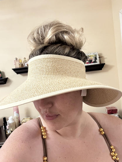 Brisa | Wide Brim Straw Ponytail Visor Hat UPF 80+ Foldable - mildlymama