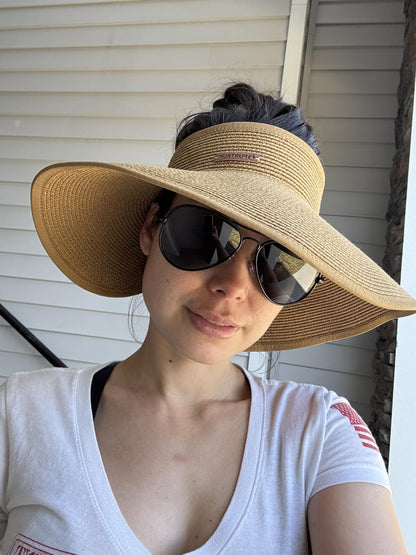 Brisa | Wide Brim Straw Ponytail Visor Hat UPF 80+ Foldable - mildlymama