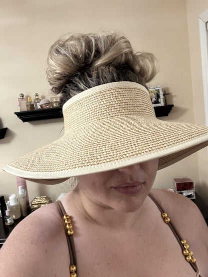 Brisa | Wide Brim Straw Ponytail Visor Hat UPF 80+ Foldable - mildlymama
