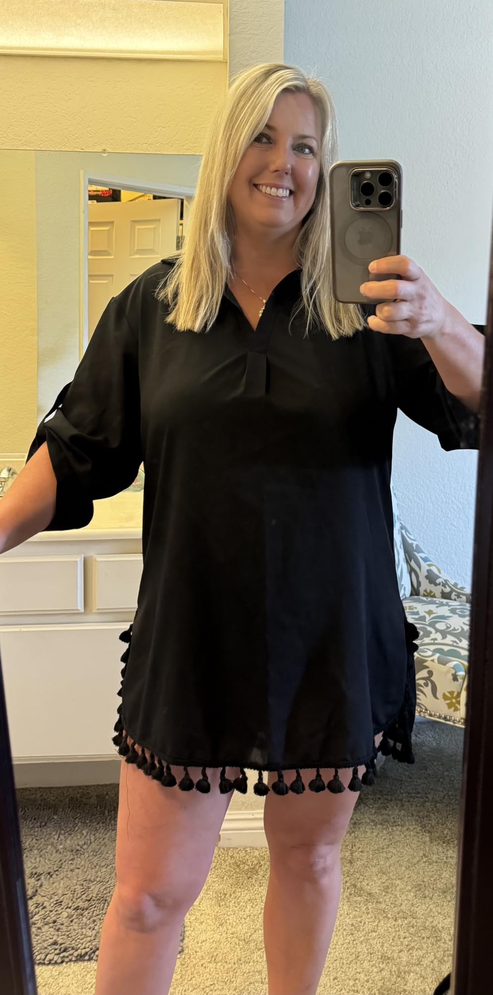 Cali | Chiffon Tassel Hem V - Neck Swimsuit Cover - Up Dress - mildlymama