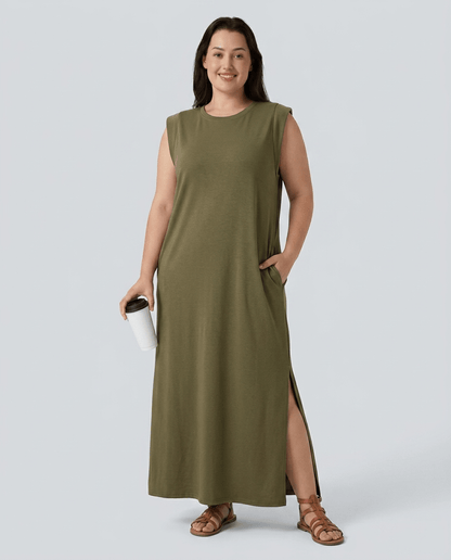 Celeste | Wrinkle - Free Sleeveless Split Maxi Dress with Pockets - mildlymama