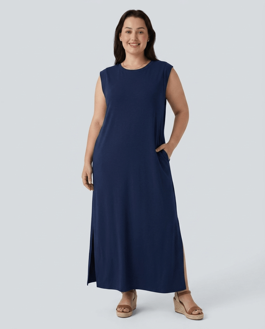 Celeste | Wrinkle - Free Sleeveless Split Maxi Dress with Pockets - mildlymama