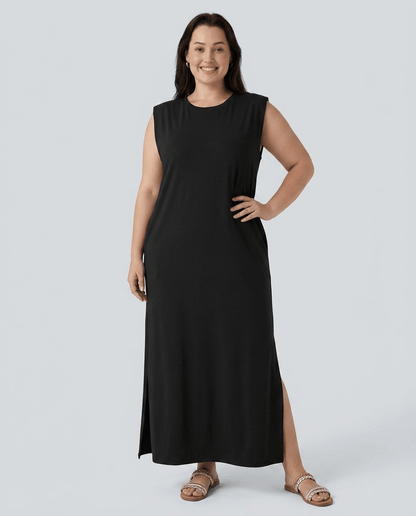 Celeste | Wrinkle - Free Sleeveless Split Maxi Dress with Pockets - mildlymama