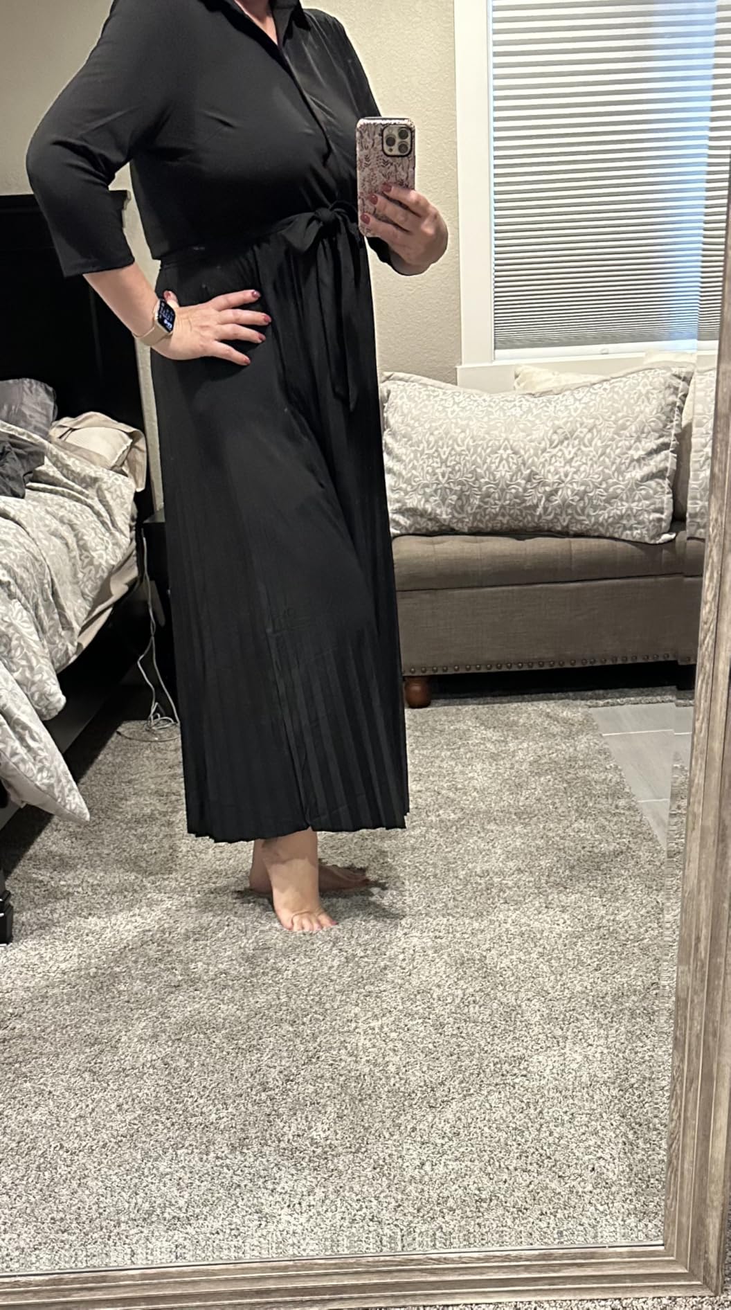 Clarisse | V - Neck 3/4 Sleeve Button - Down Pleated Maxi Dress with Belt & Pockets - mildlymama