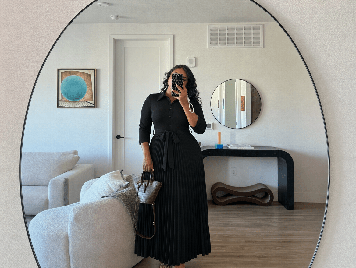 Clarisse | V - Neck 3/4 Sleeve Button - Down Pleated Maxi Dress with Belt & Pockets - mildlymama