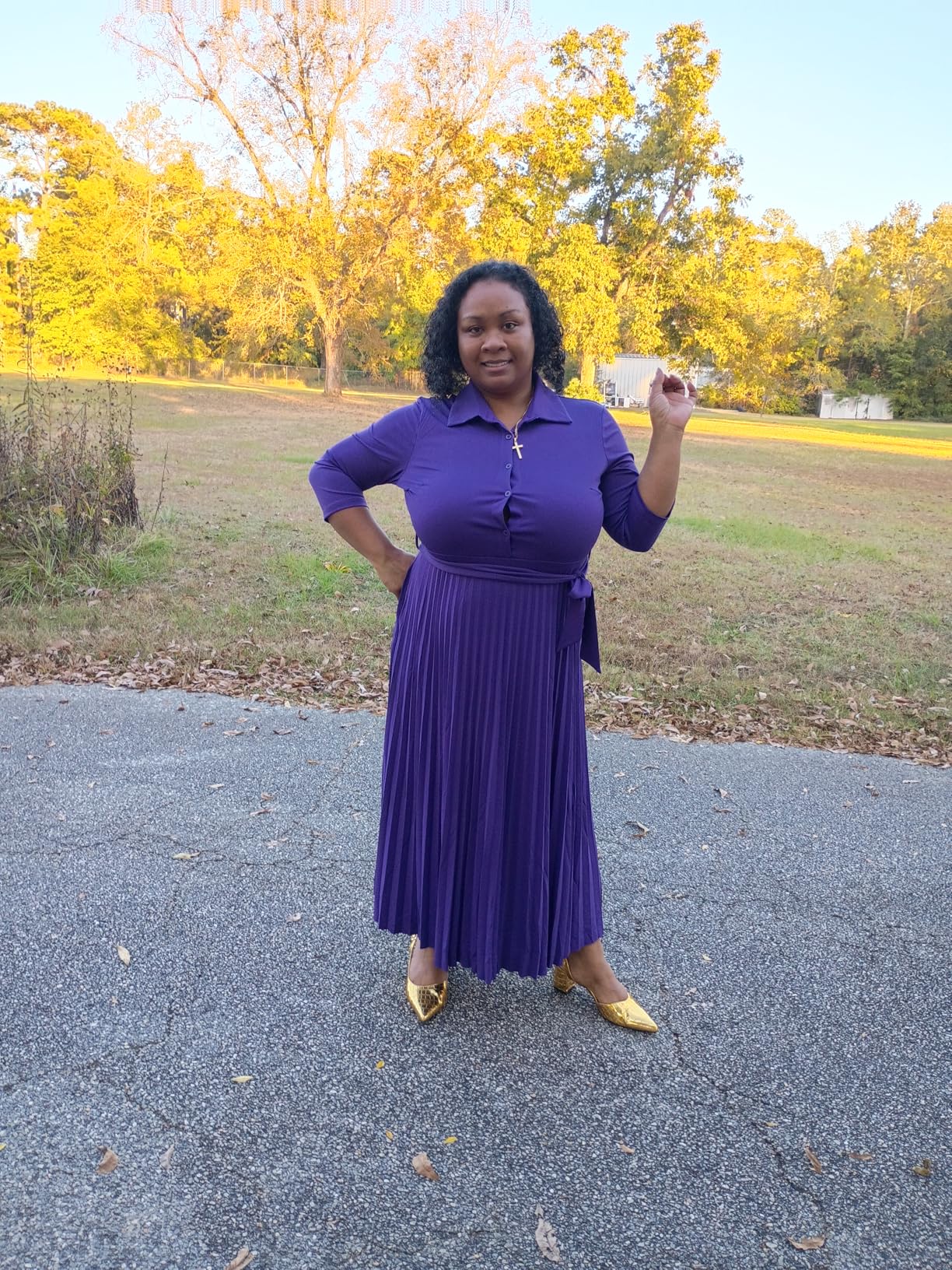 Clarisse | V - Neck 3/4 Sleeve Button - Down Pleated Maxi Dress with Belt & Pockets - mildlymama