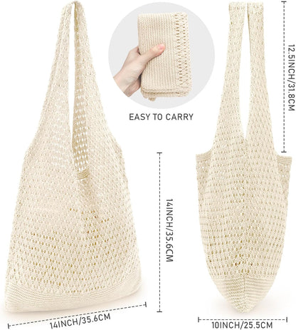 Crochet Bags for Women - Summer Beach Tote, Aesthetic Hippie Knit Bag - mildlymama