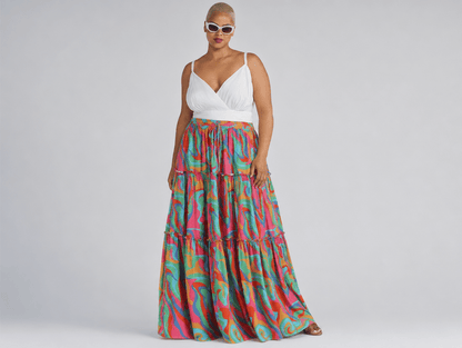 Dahlia | Smocked High Waist Floral A - Line Flowy Maxi Skirt - mildlymama